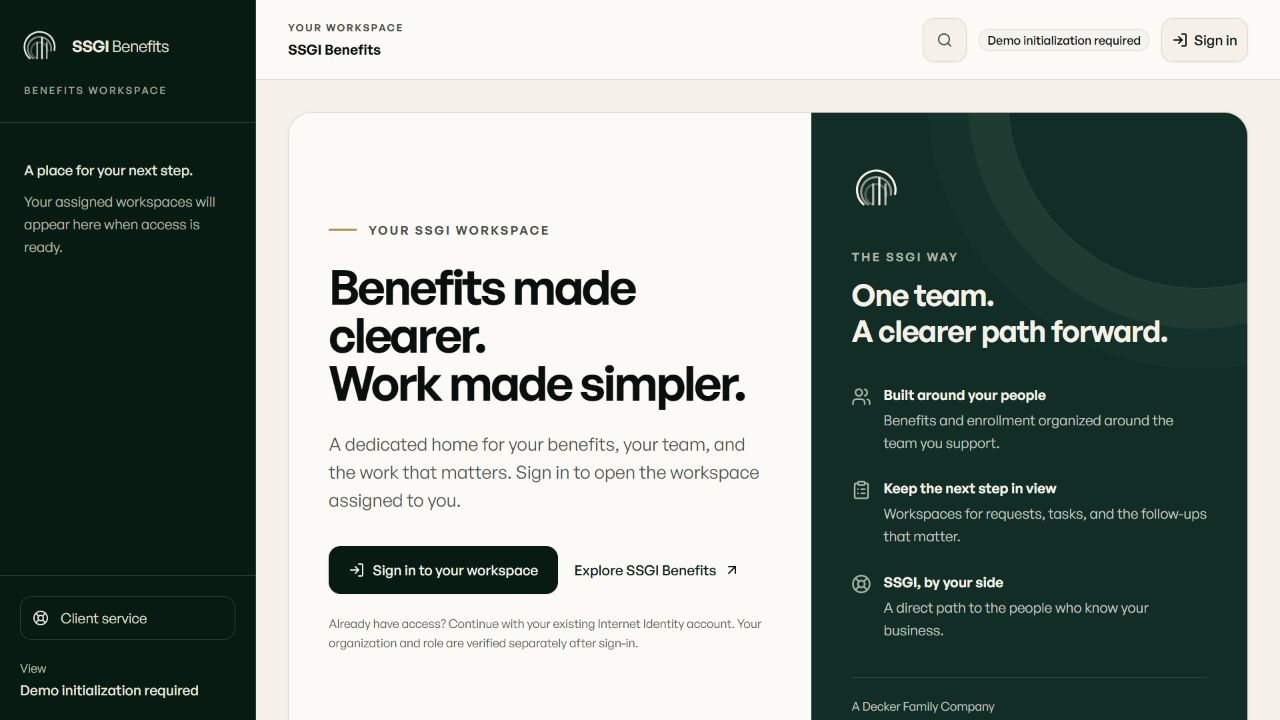 SSGI workspace welcome screen: Benefits made clearer. Work made simpler.